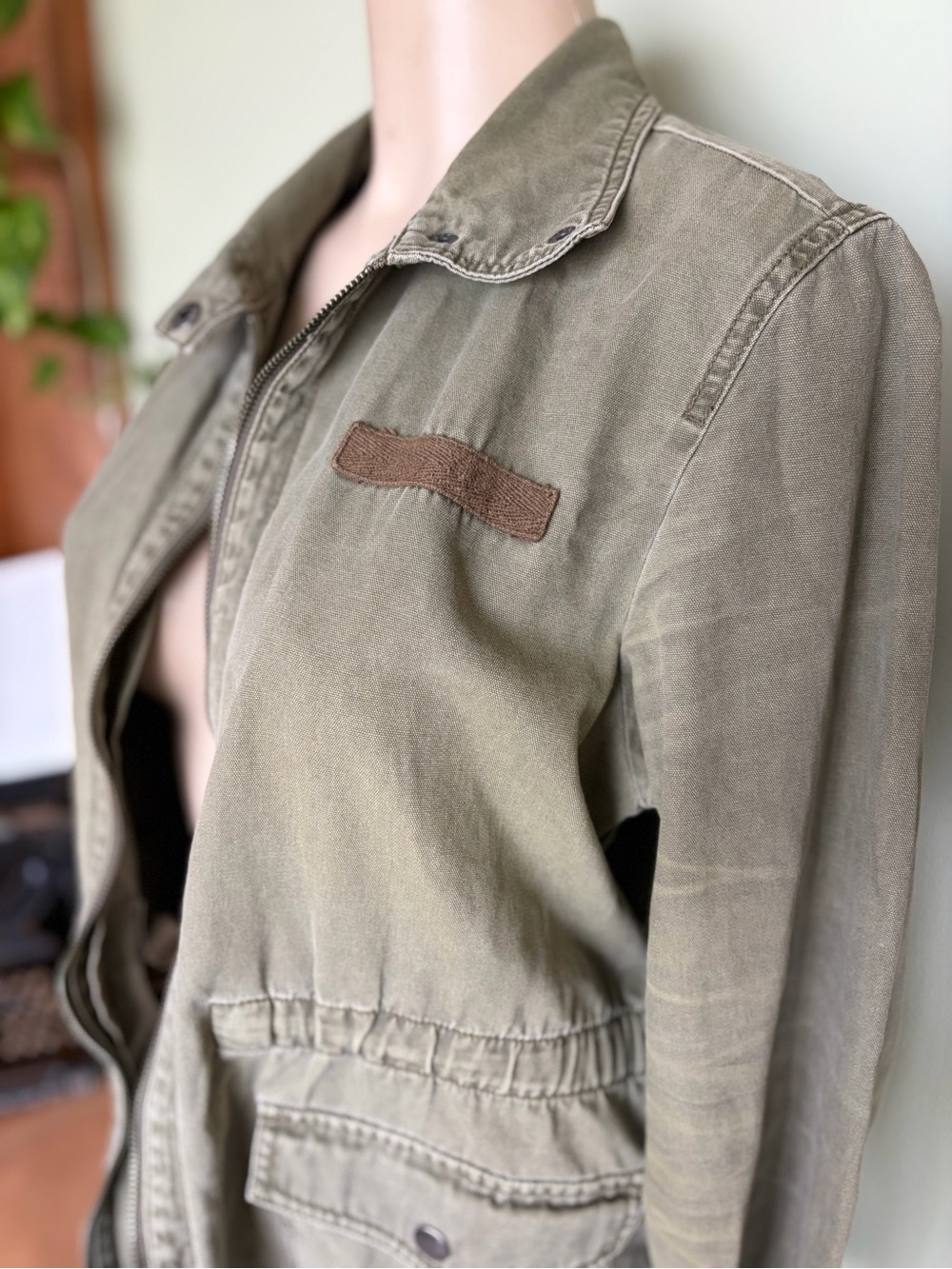 BP Olive Green Cotton Distressed Zip-Up Army Utility Jacket. Women’s L. Gorpcore